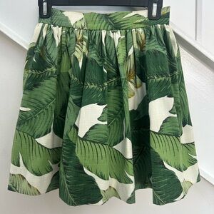 PALM PRINT LINEN CIRCLE HIGH WAISTED SKIRT - XS